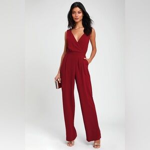 Burgundy Lace Wide-Leg Jumpsuit